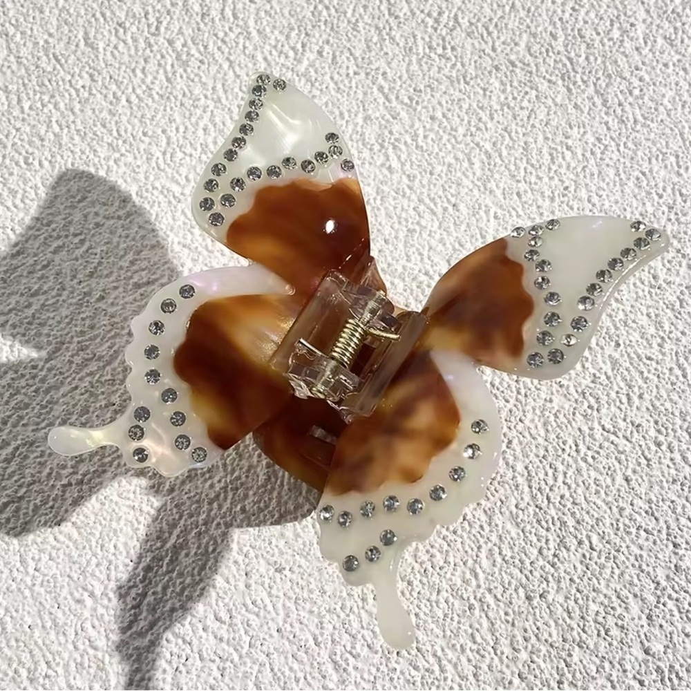 Butterfly Brown Cream Crystal Hair Clip
